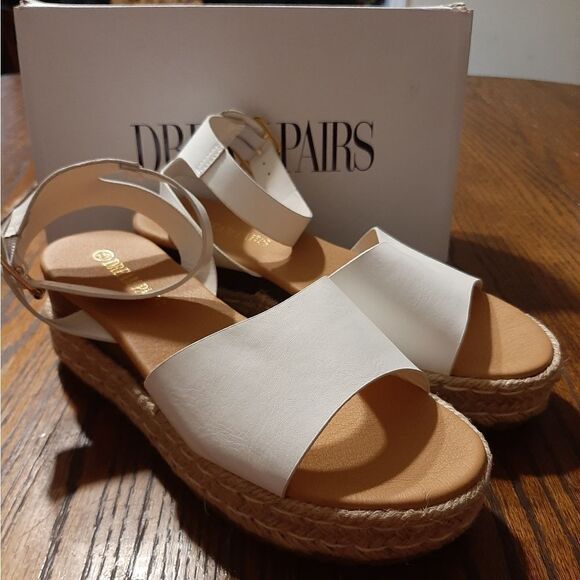 New 7.5 Dream Pairs White Platform Ankle Strap Open Toe Espadrille Wedge Shoes - Picture 7 of 10